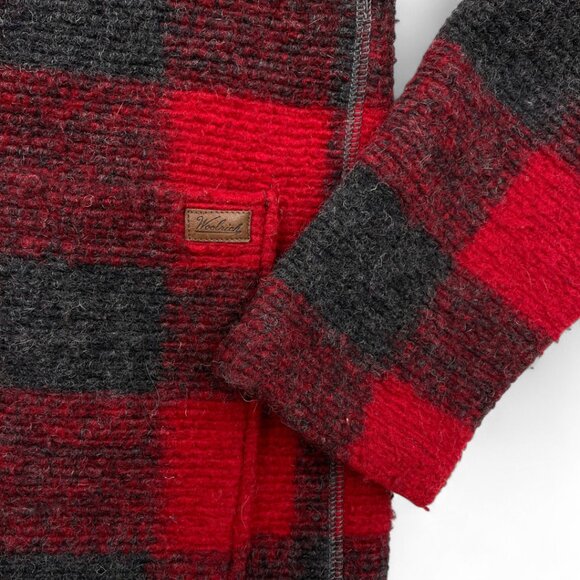 Woolrich Wool Blend Hooded Mid Weight Duffle Coat Jacket Red Plaid Women's Small - Picture 5 of 10